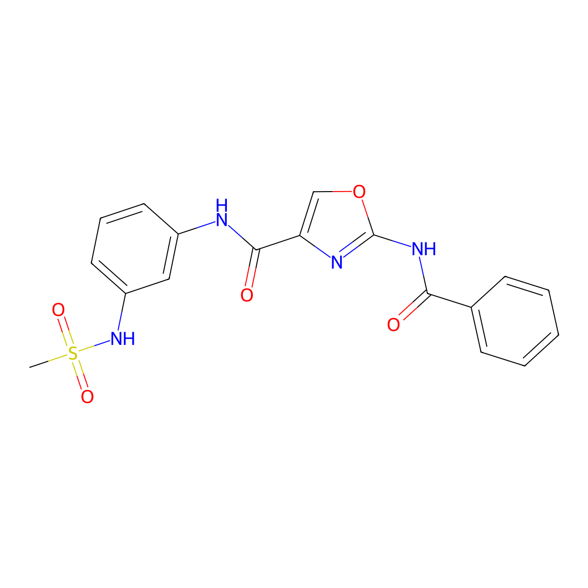 2-benzamido-N-(3-methanesulfonamidophenyl)-1,3-oxazole-4-carboxamide molecular structure, CAS 1286719-20-7