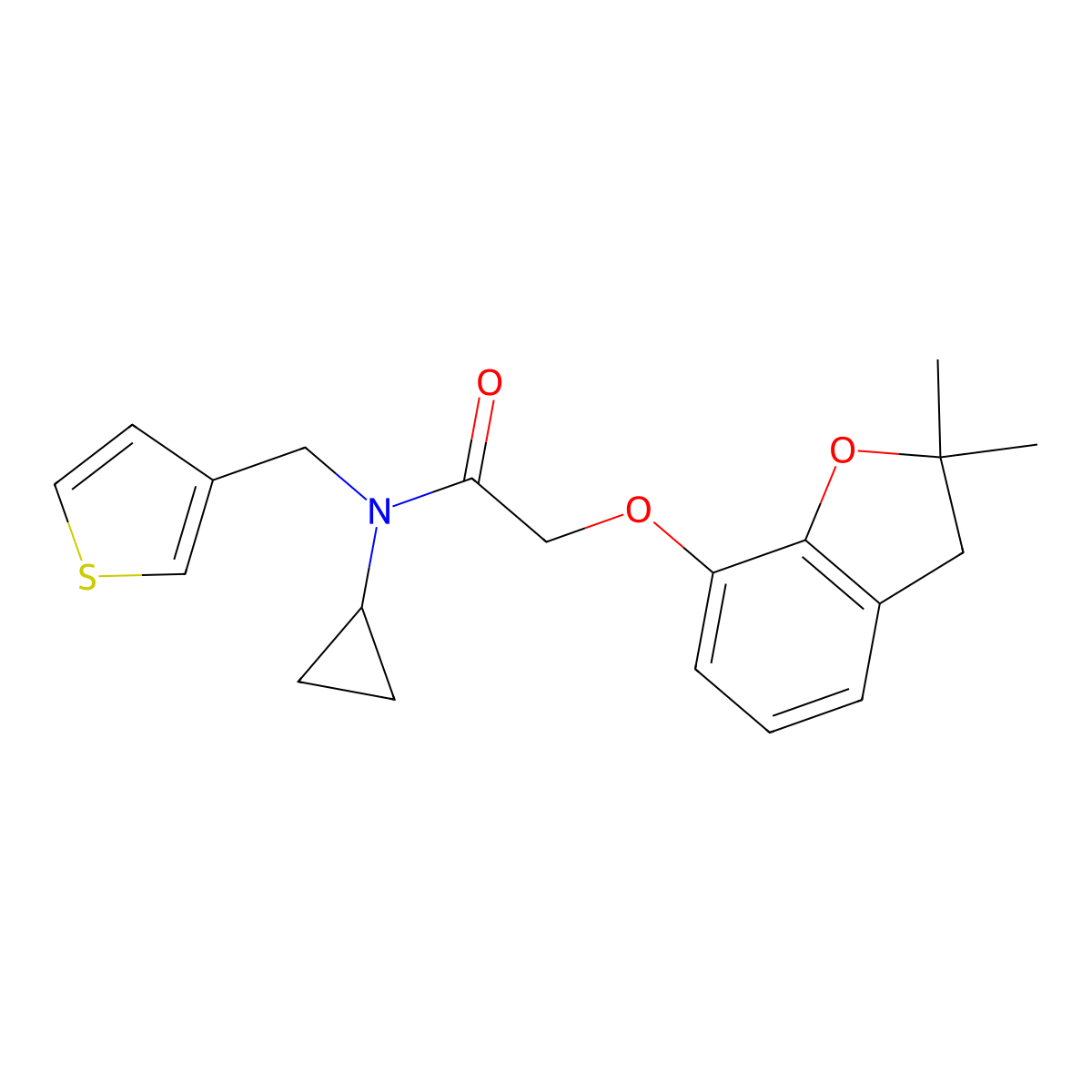N-cyclopropyl-2-((2,2-dimethyl-2,3-dihydrobenzofuran-7-yl)oxy)-N-(thiophen-3-ylmethyl)acetamide molecular structure, CAS 1286719-21-8