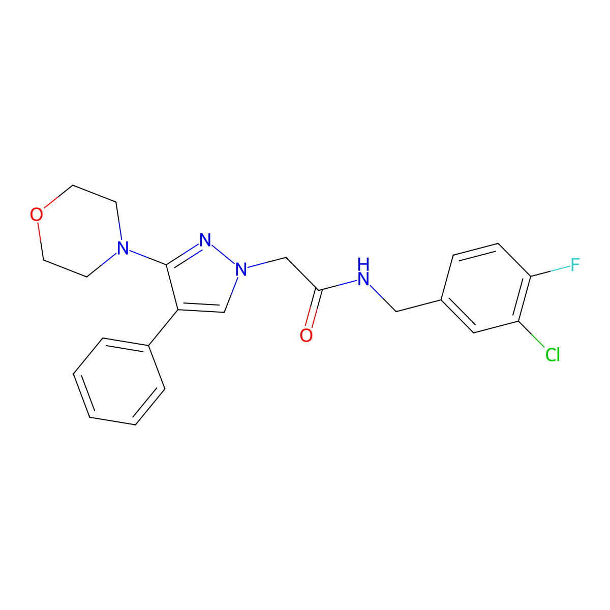 N-(3-chloro-4-fluorobenzyl)-2-(3-morpholino-4-phenyl-1H-pyrazol-1-yl)acetamide molecular structure, CAS 1286719-29-6