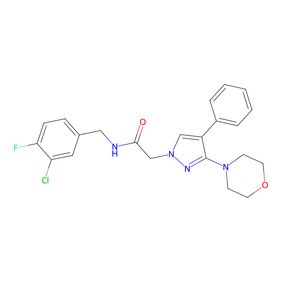N-(3-chloro-4-fluorobenzyl)-2-(3-morpholino-4-phenyl-1H-pyrazol-1-yl)acetamide molecular structure, CAS 1286719-29-6