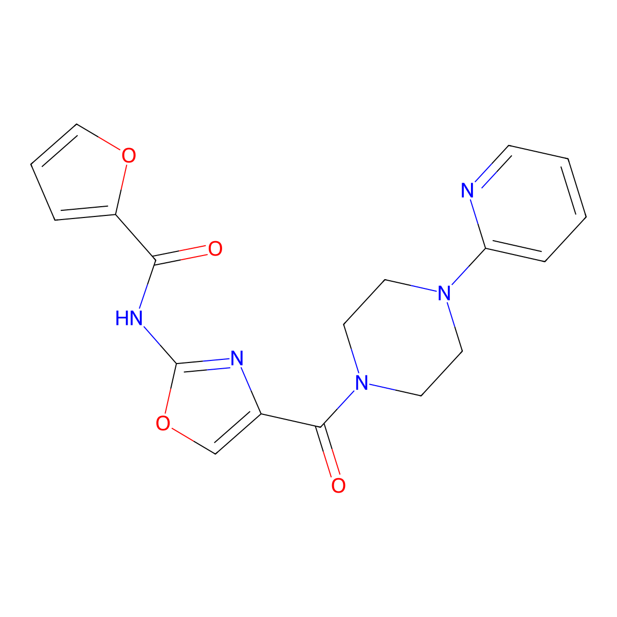 N-(4-(4-(pyridin-2-yl)piperazine-1-carbonyl)oxazol-2-yl)furan-2-carboxamide molecular structure, CAS 1286719-35-4