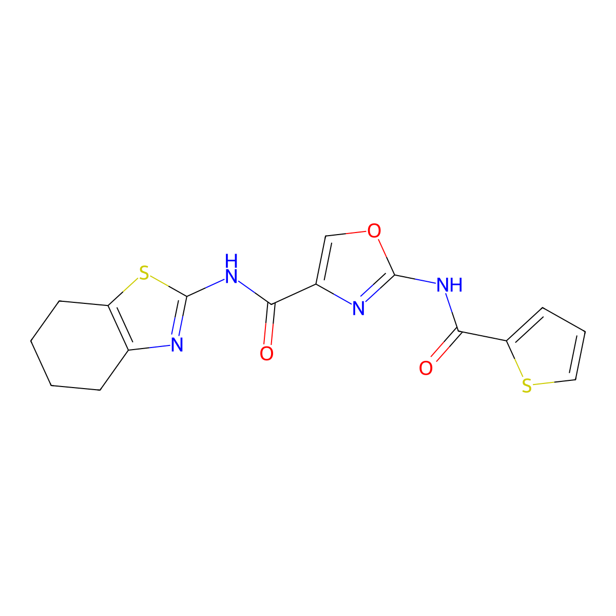 N-(4,5,6,7-tetrahydrobenzo[d]thiazol-2-yl)-2-(thiophene-2-carboxamido)oxazole-4-carboxamide molecular structure, CAS 1286719-38-7