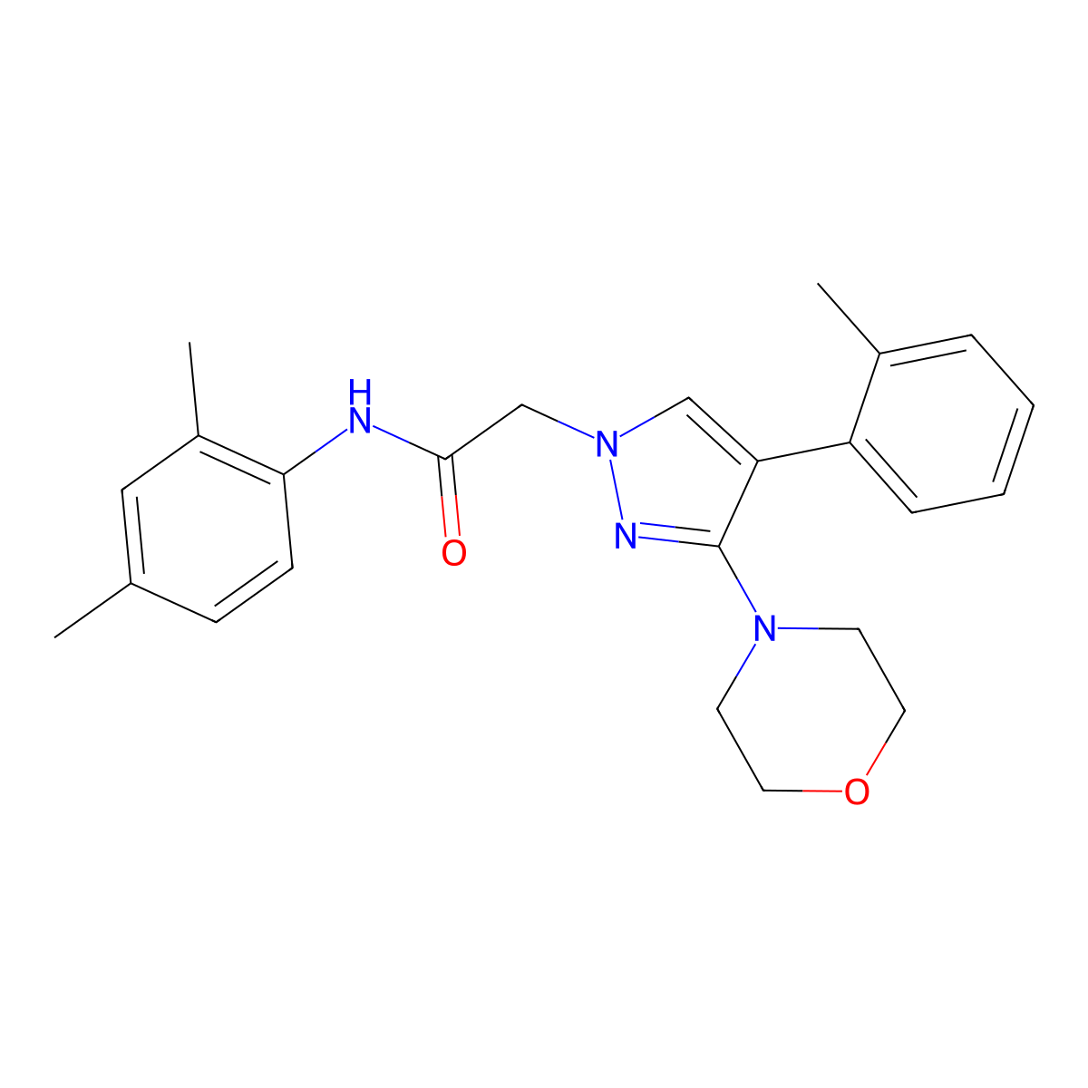 N-(2,4-dimethylphenyl)-2-(3-morpholino-4-(o-tolyl)-1H-pyrazol-1-yl)acetamide molecular structure, CAS 1286719-39-8