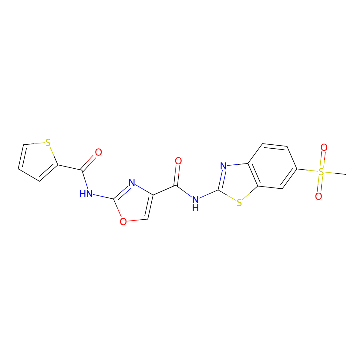 N-(6-(methylsulfonyl)benzo[d]thiazol-2-yl)-2-(thiophene-2-carboxamido)oxazole-4-carboxamide molecular structure, CAS 1286719-44-5
