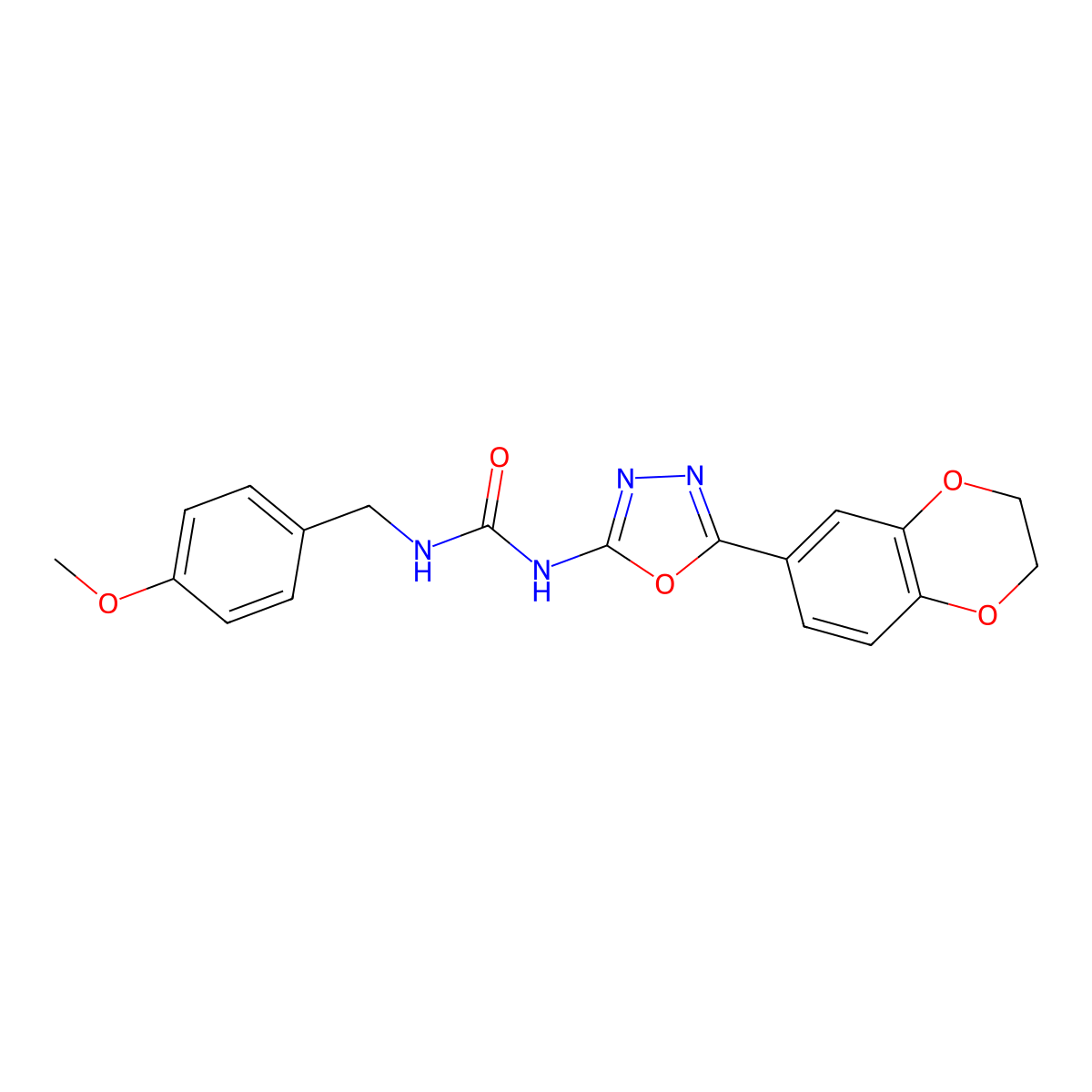 1-(5-(2,3-Dihydrobenzo[b][1,4]dioxin-6-yl)-1,3,4-oxadiazol-2-yl)-3-(4-methoxybenzyl)urea molecular structure, CAS 1286719-47-8