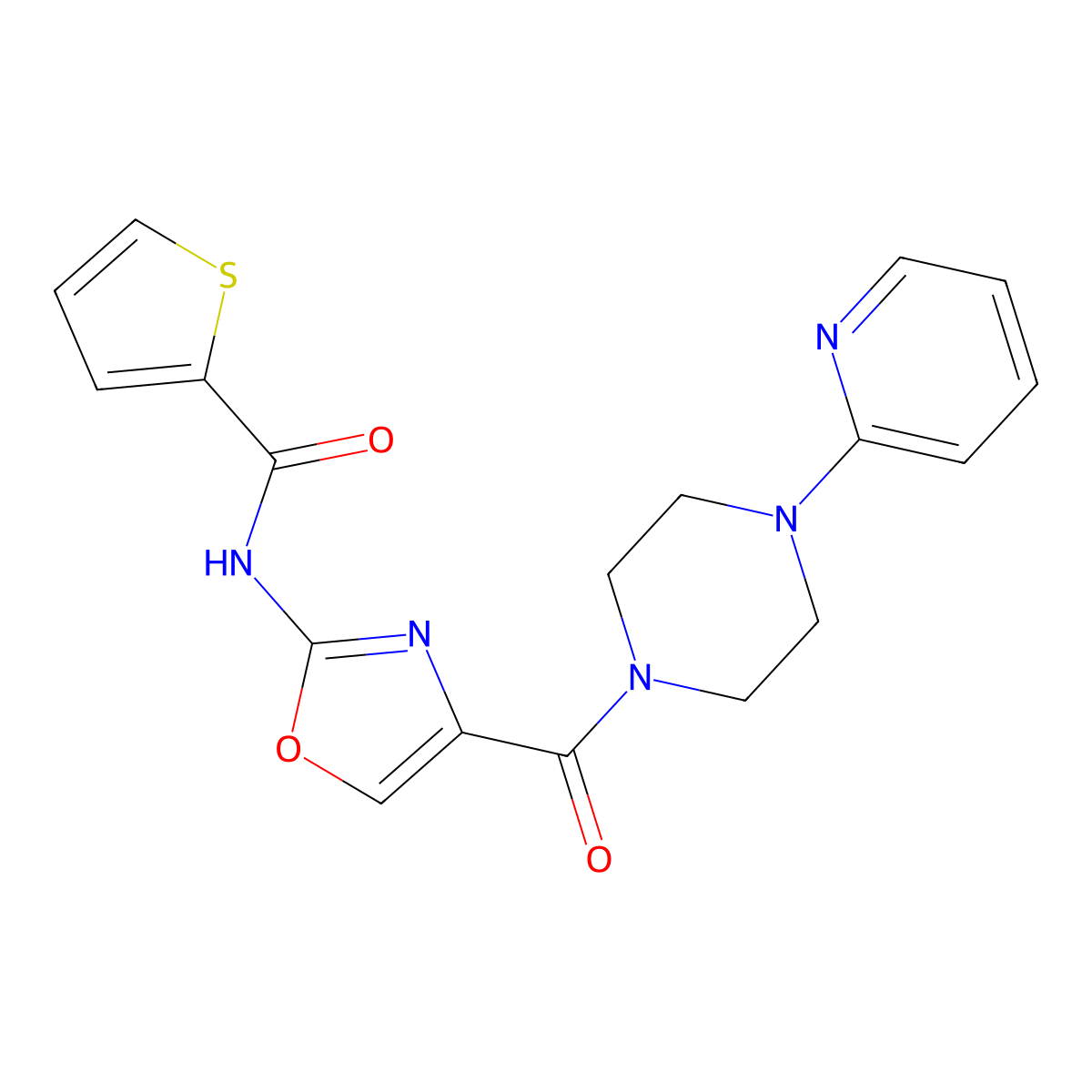 N-(4-(4-(pyridin-2-yl)piperazine-1-carbonyl)oxazol-2-yl)thiophene-2-carboxamide molecular structure, CAS 1286719-48-9