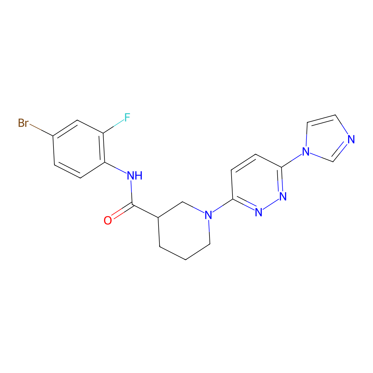 1-(6-(1H-imidazol-1-yl)pyridazin-3-yl)-N-(4-bromo-2-fluorophenyl)piperidine-3-carboxamide molecular structure, CAS 1286719-53-6