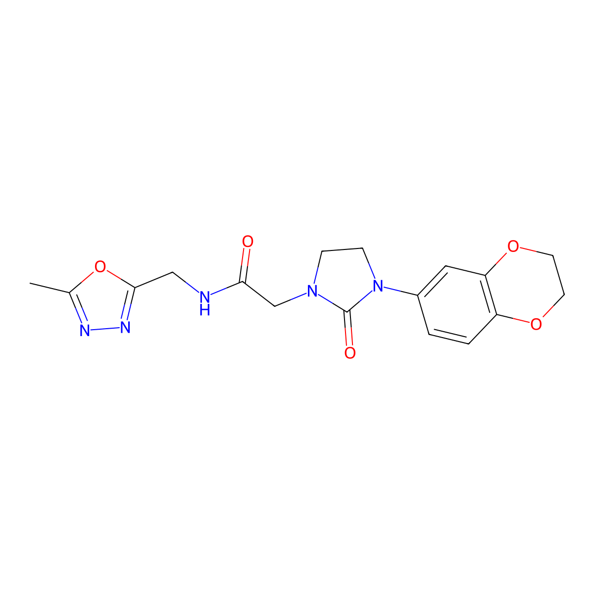 2-(3-(2,3-dihydrobenzo[b][1,4]dioxin-6-yl)-2-oxoimidazolidin-1-yl)-N-((5-methyl-1,3,4-oxadiazol-2-yl)methyl)acetamide molecular structure, CAS 1286719-55-8