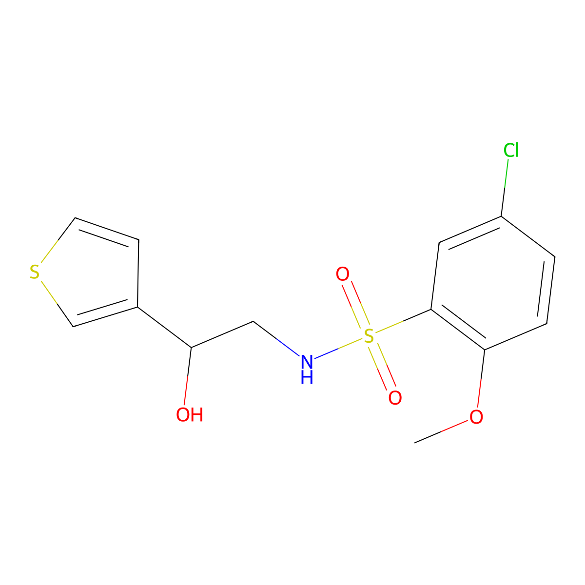 5-chloro-N-(2-hydroxy-2-(thiophen-3-yl)ethyl)-2-methoxybenzenesulfonamide molecular structure, CAS 1286719-68-3