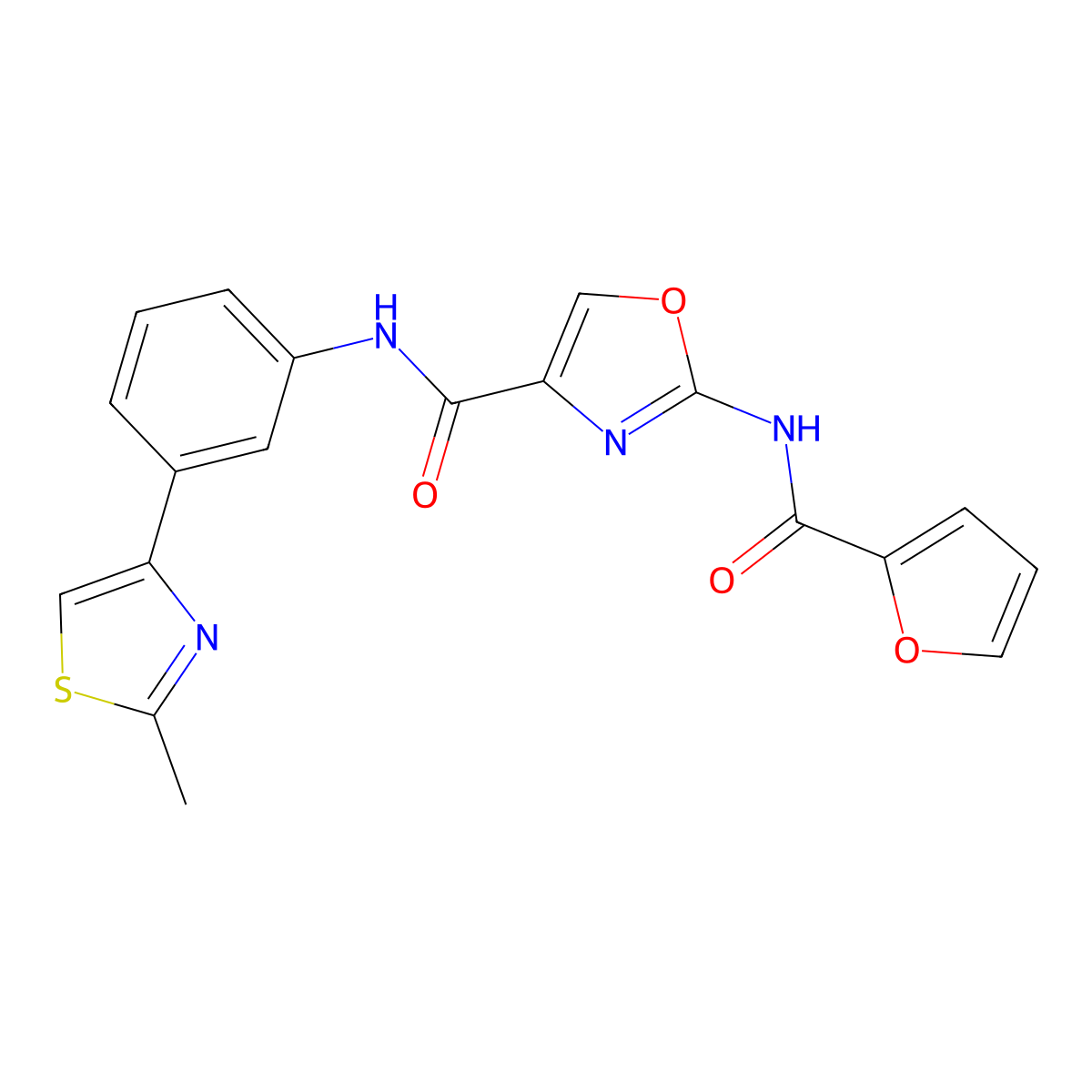 2-(furan-2-carboxamido)-N-(3-(2-methylthiazol-4-yl)phenyl)oxazole-4-carboxamide molecular structure, CAS 1286719-70-7