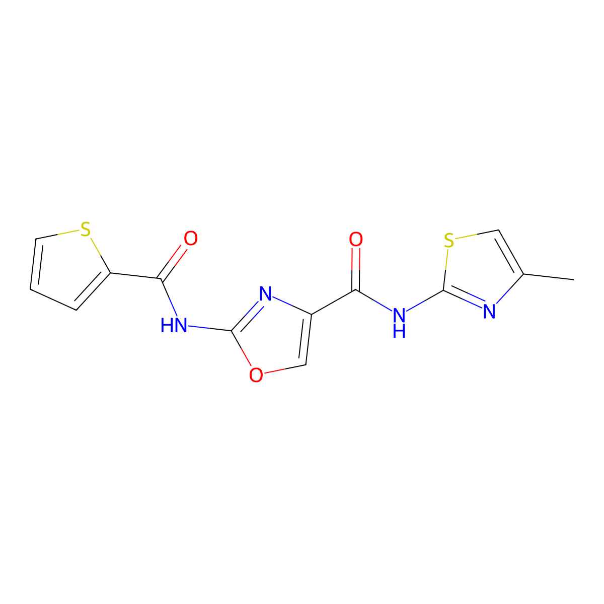 N-(4-methylthiazol-2-yl)-2-(thiophene-2-carboxamido)oxazole-4-carboxamide molecular structure, CAS 1286719-74-1