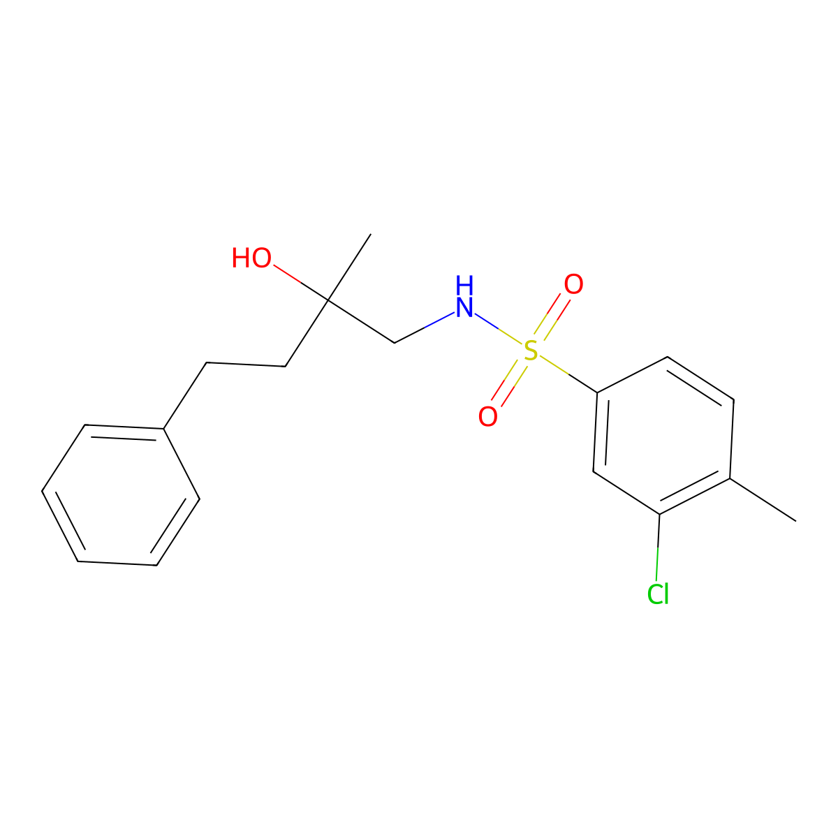 3-chloro-N-(2-hydroxy-2-methyl-4-phenylbutyl)-4-methylbenzenesulfonamide molecular structure, CAS 1286719-75-2