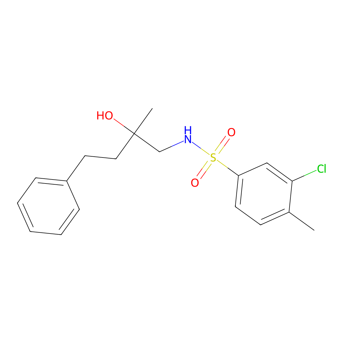 3-chloro-N-(2-hydroxy-2-methyl-4-phenylbutyl)-4-methylbenzenesulfonamide molecular structure, CAS 1286719-75-2