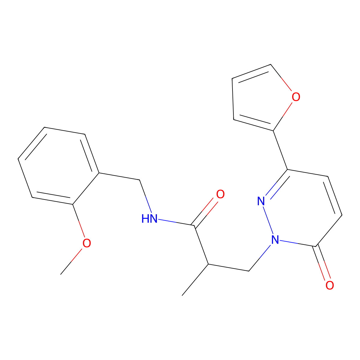 3-(3-(furan-2-yl)-6-oxopyridazin-1(6H)-yl)-N-(2-methoxybenzyl)-2-methylpropanamide molecular structure, CAS 1286719-84-3