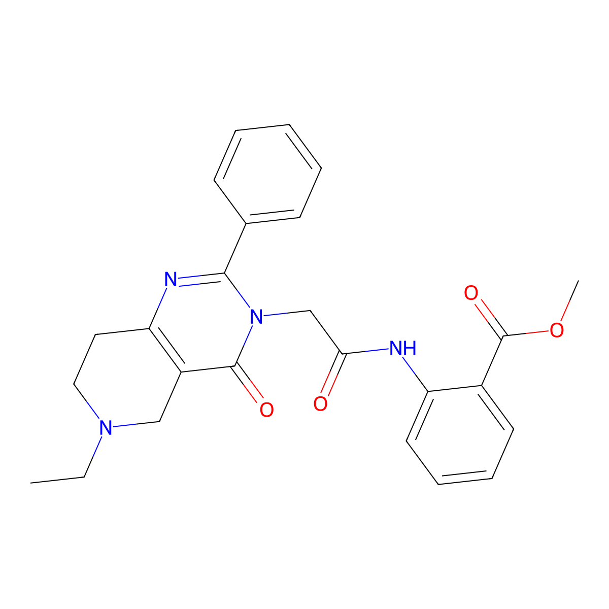 methyl 2-(2-(6-ethyl-4-oxo-2-phenyl-5,6,7,8-tetrahydropyrido[4,3-d]pyrimidin-3(4H)-yl)acetamido)benzoate molecular structure, CAS 1286719-88-7