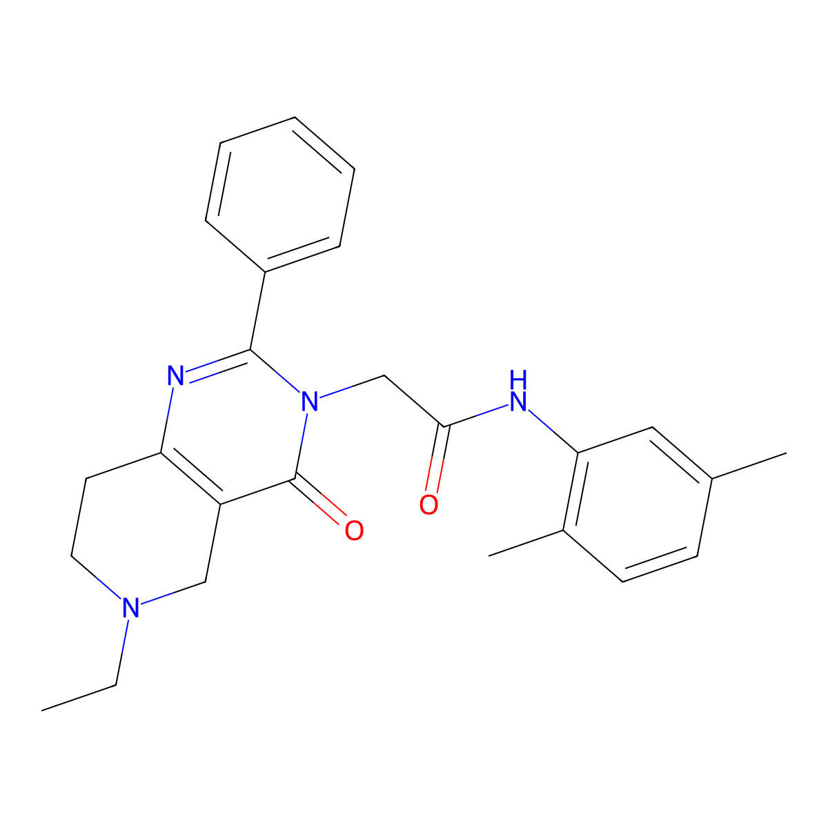 N-(2,5-dimethylphenyl)-2-{6-ethyl-4-oxo-2-phenyl-3H,4H,5H,6H,7H,8H-pyrido[4,3-d]pyrimidin-3-yl}acetamide molecular structure, CAS 1286719-97-8
