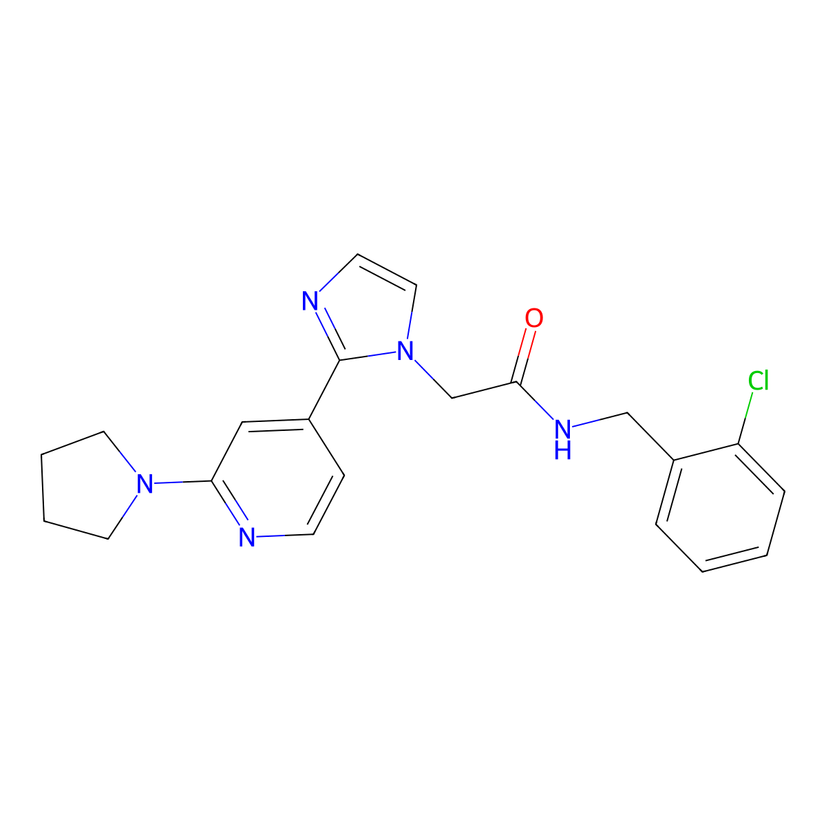 N-[(2-chlorophenyl)methyl]-2-{2-[2-(pyrrolidin-1-yl)pyridin-4-yl]-1H-imidazol-1-yl}acetamide molecular structure, CAS 1286719-98-9
