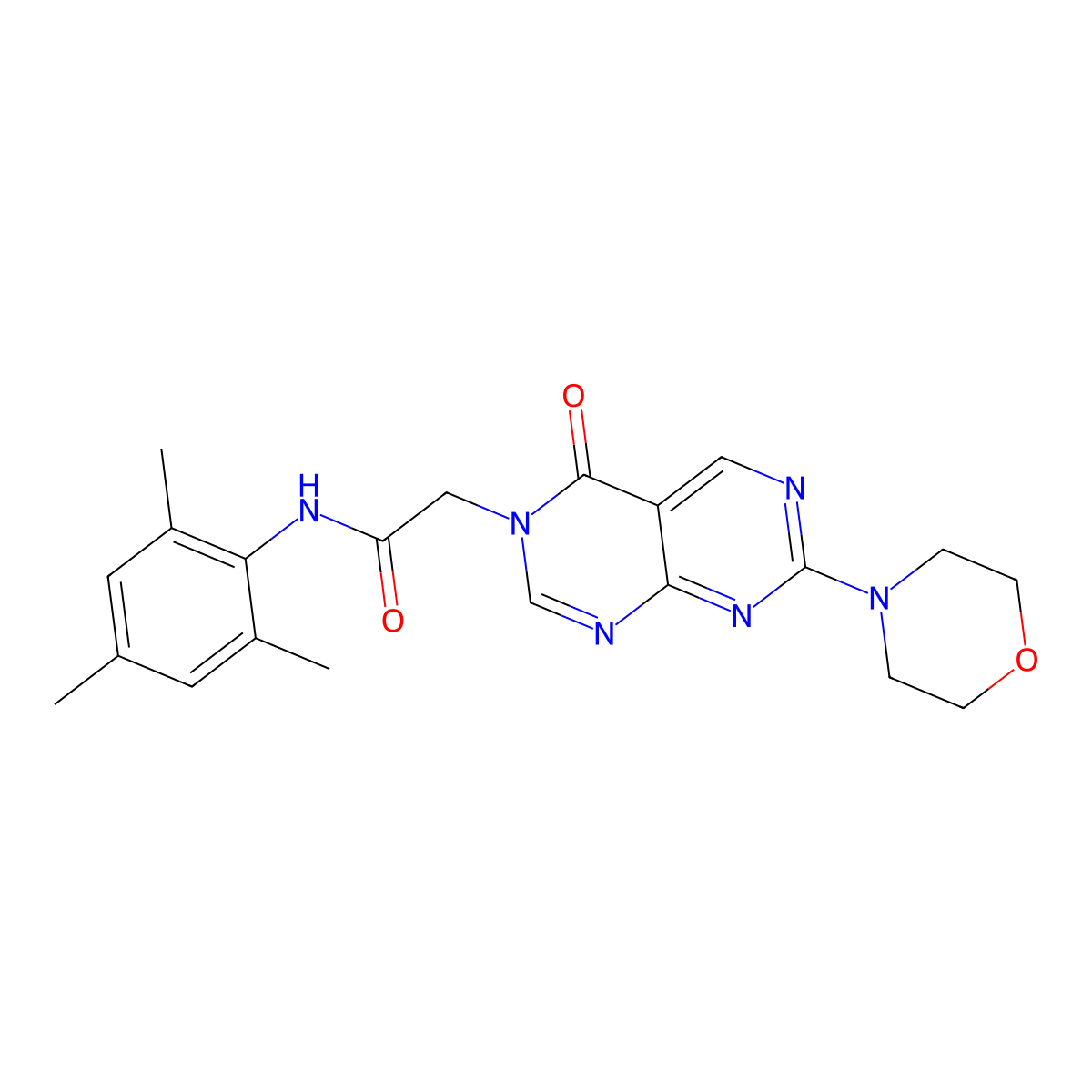 N-mesityl-2-(7-morpholino-4-oxopyrimido[4,5-d]pyrimidin-3(4H)-yl)acetamide molecular structure, CAS 1286720-23-7