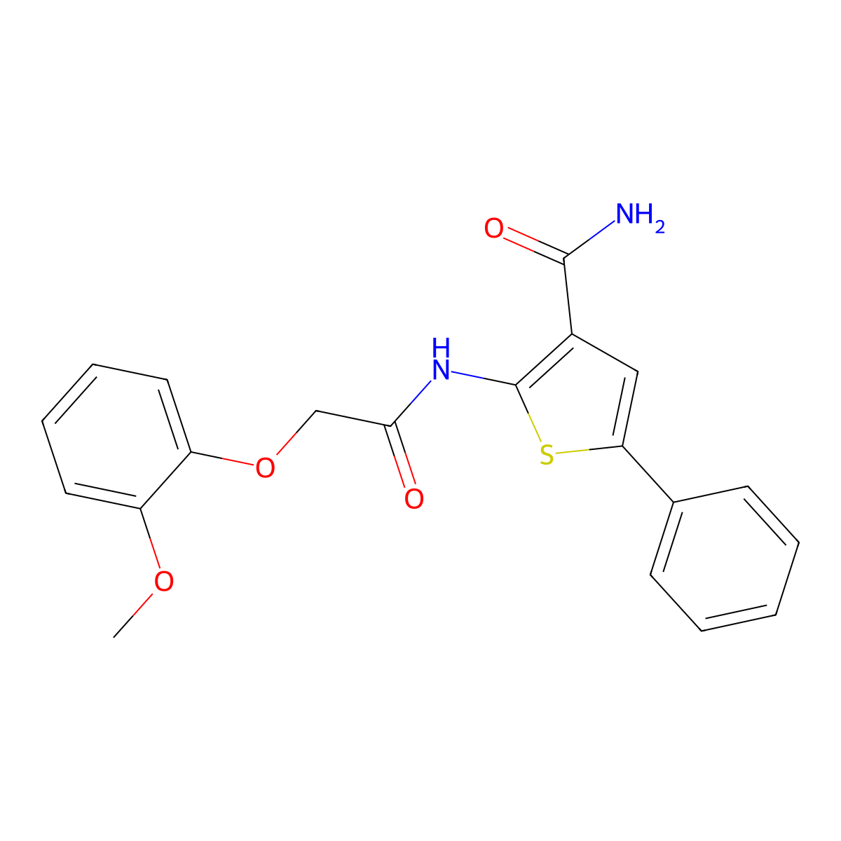 2-[2-(2-Methoxyphenoxy)acetamido]-5-phenylthiophene-3-carboxamide molecular structure, CAS 1286720-25-9