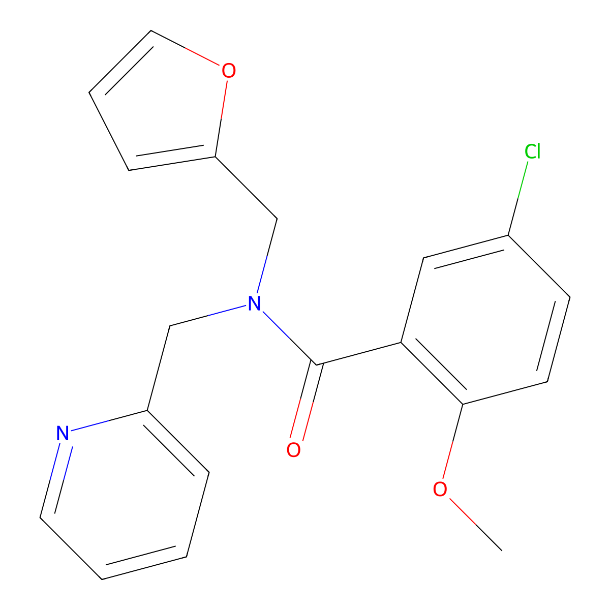 5-chloro-N-(furan-2-ylmethyl)-2-methoxy-N-(pyridin-2-ylmethyl)benzamide molecular structure, CAS 1286720-40-8