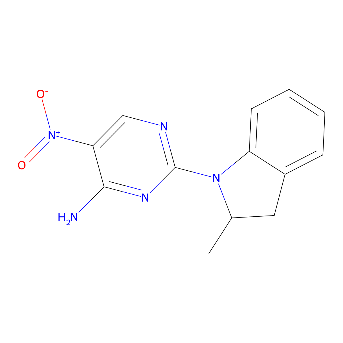 2-(2-Methylindolin-1-yl)-5-nitropyrimidin-4-amine molecular structure, CAS 1286720-44-2