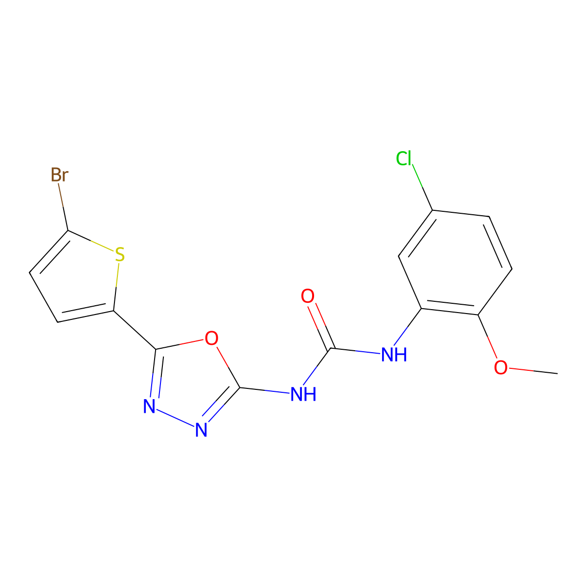 1-(5-(5-Bromothiophen-2-yl)-1,3,4-oxadiazol-2-yl)-3-(5-chloro-2-methoxyphenyl)urea molecular structure, CAS 1286720-45-3