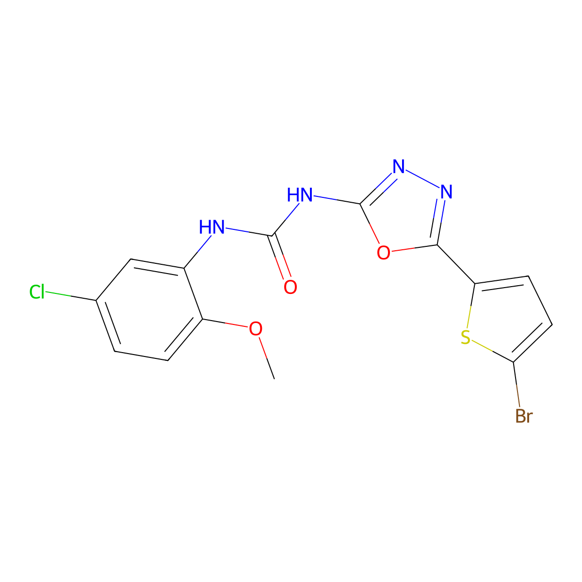 1-(5-(5-Bromothiophen-2-yl)-1,3,4-oxadiazol-2-yl)-3-(5-chloro-2-methoxyphenyl)urea molecular structure, CAS 1286720-45-3