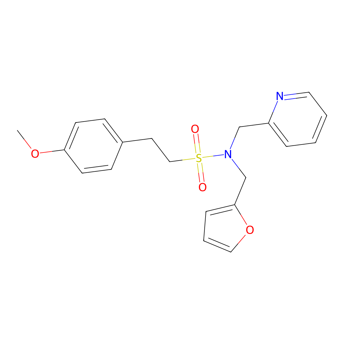 N-(furan-2-ylmethyl)-2-(4-methoxyphenyl)-N-(pyridin-2-ylmethyl)ethanesulfonamide molecular structure, CAS 1286720-48-6