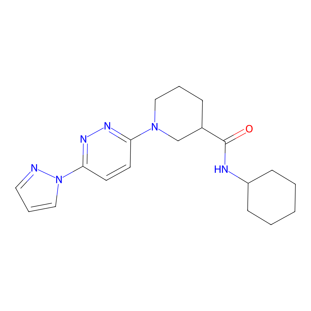 1-(6-(1H-pyrazol-1-yl)pyridazin-3-yl)-N-cyclohexylpiperidine-3-carboxamide molecular structure, CAS 1286720-49-7