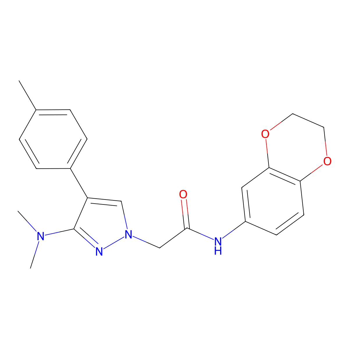 N-(2,3-dihydrobenzo[b][1,4]dioxin-6-yl)-2-(3-(dimethylamino)-4-(p-tolyl)-1H-pyrazol-1-yl)acetamide molecular structure, CAS 1286720-53-3
