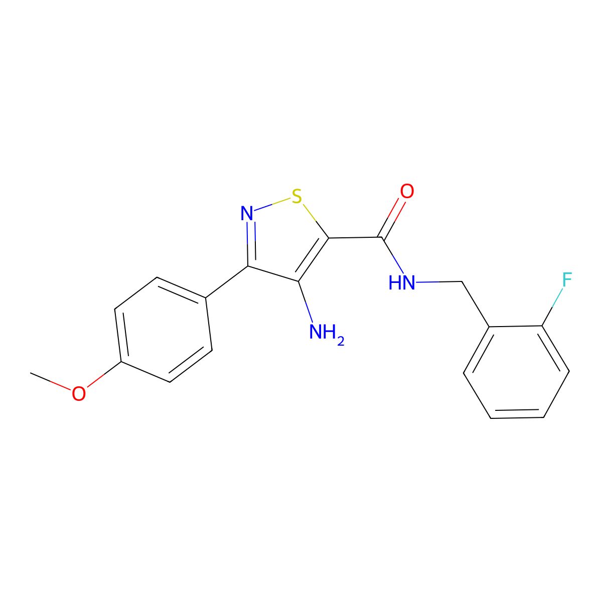 4-amino-N-[(2-fluorophenyl)methyl]-3-(4-methoxyphenyl)-1,2-thiazole-5-carboxamide molecular structure, CAS 1286720-56-6