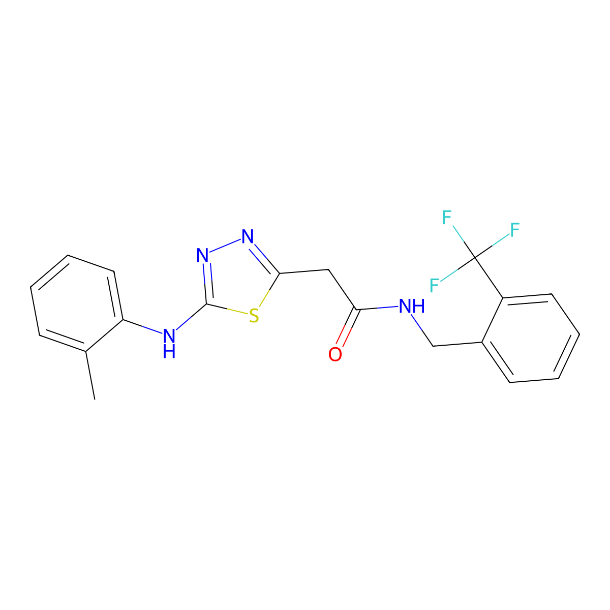 2-(5-(o-tolylamino)-1,3,4-thiadiazol-2-yl)-N-(2-(trifluoromethyl)benzyl)acetamide molecular structure, CAS 1286720-63-5
