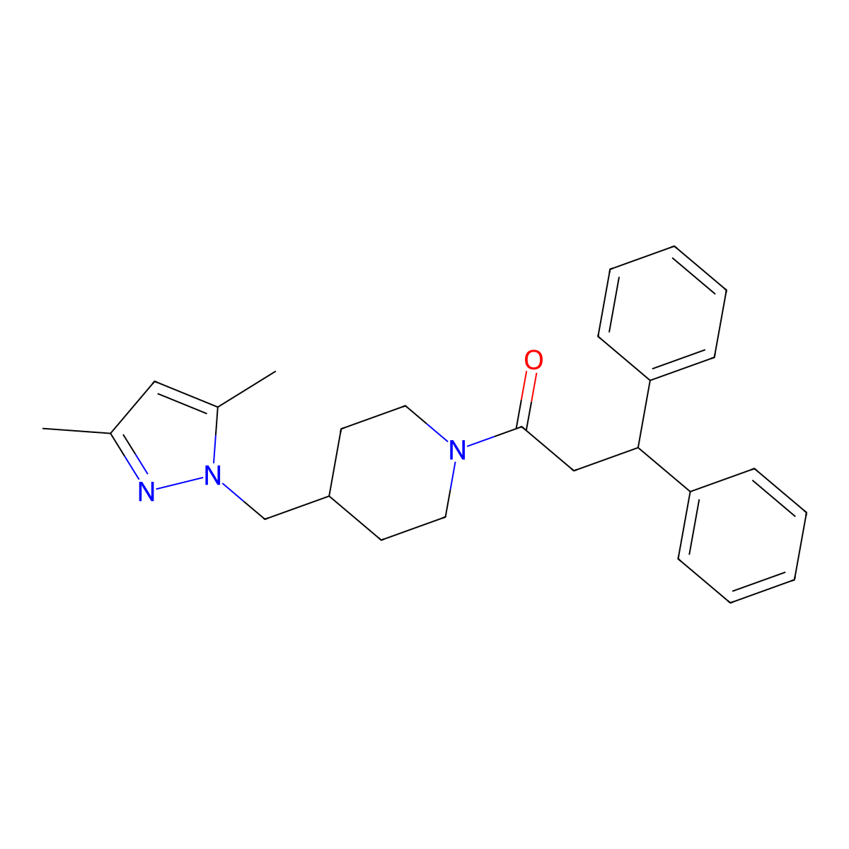 1-(4-((3,5-dimethyl-1H-pyrazol-1-yl)methyl)piperidin-1-yl)-3,3-diphenylpropan-1-one molecular structure, CAS 1286720-92-0