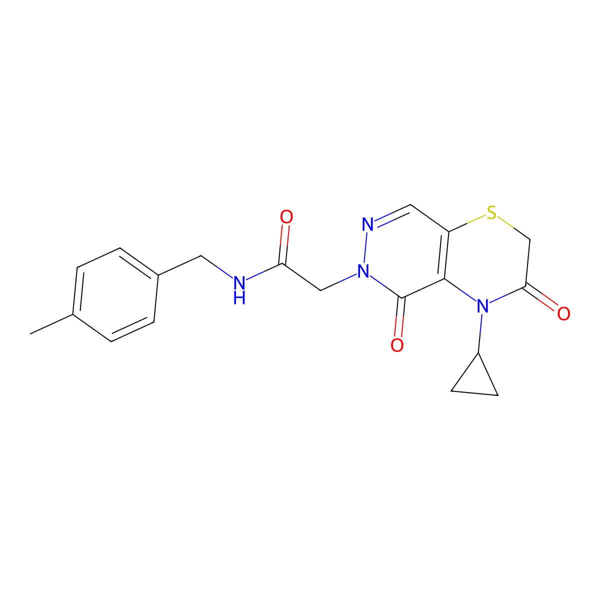 2-(4-cyclopropyl-3,5-dioxo-3,4-dihydro-2H-pyridazino[4,5-b][1,4]thiazin-6(5H)-yl)-N-(4-methylbenzyl)acetamide molecular structure, CAS 1286721-06-9