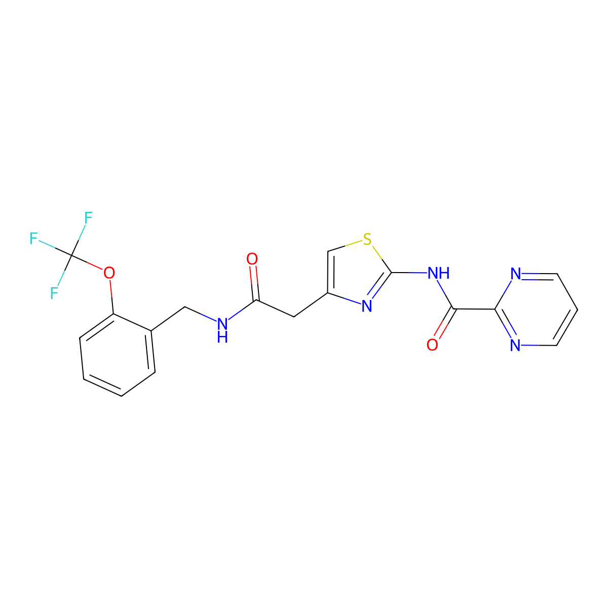 N-(4-(2-oxo-2-((2-(trifluoromethoxy)benzyl)amino)ethyl)thiazol-2-yl)pyrimidine-2-carboxamide molecular structure, CAS 1286721-08-1