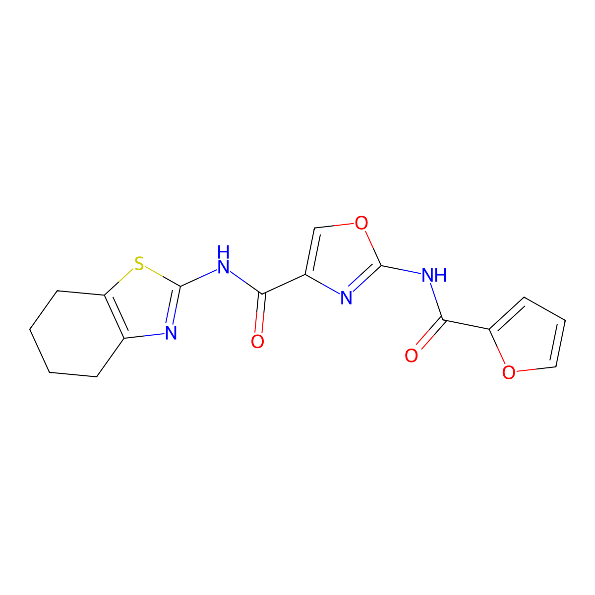 2-(furan-2-carboxamido)-N-(4,5,6,7-tetrahydrobenzo[d]thiazol-2-yl)oxazole-4-carboxamide molecular structure, CAS 1286721-16-1