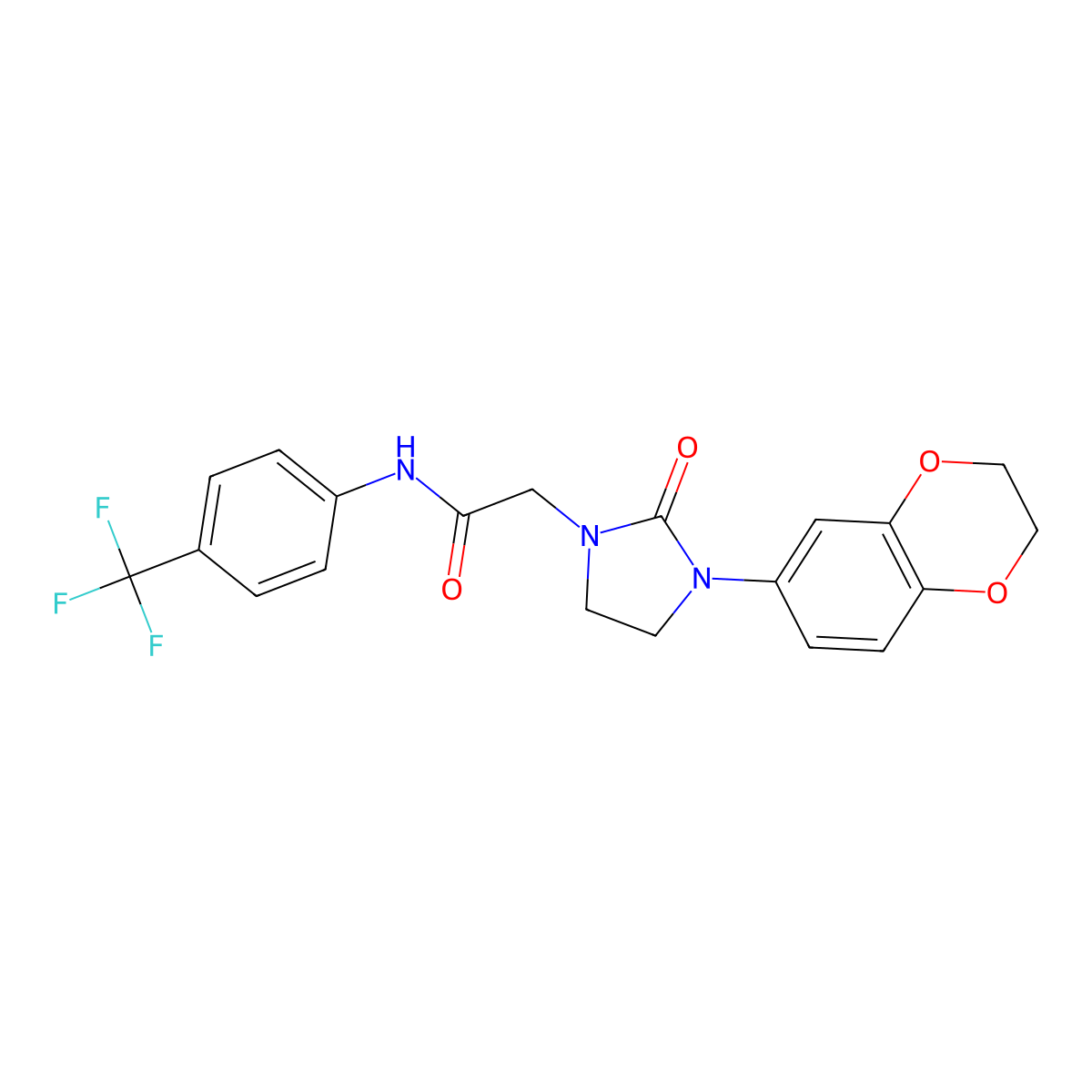 2-(3-(2,3-dihydrobenzo[b][1,4]dioxin-6-yl)-2-oxoimidazolidin-1-yl)-N-(4-(trifluoromethyl)phenyl)acetamide molecular structure, CAS 1286721-23-0