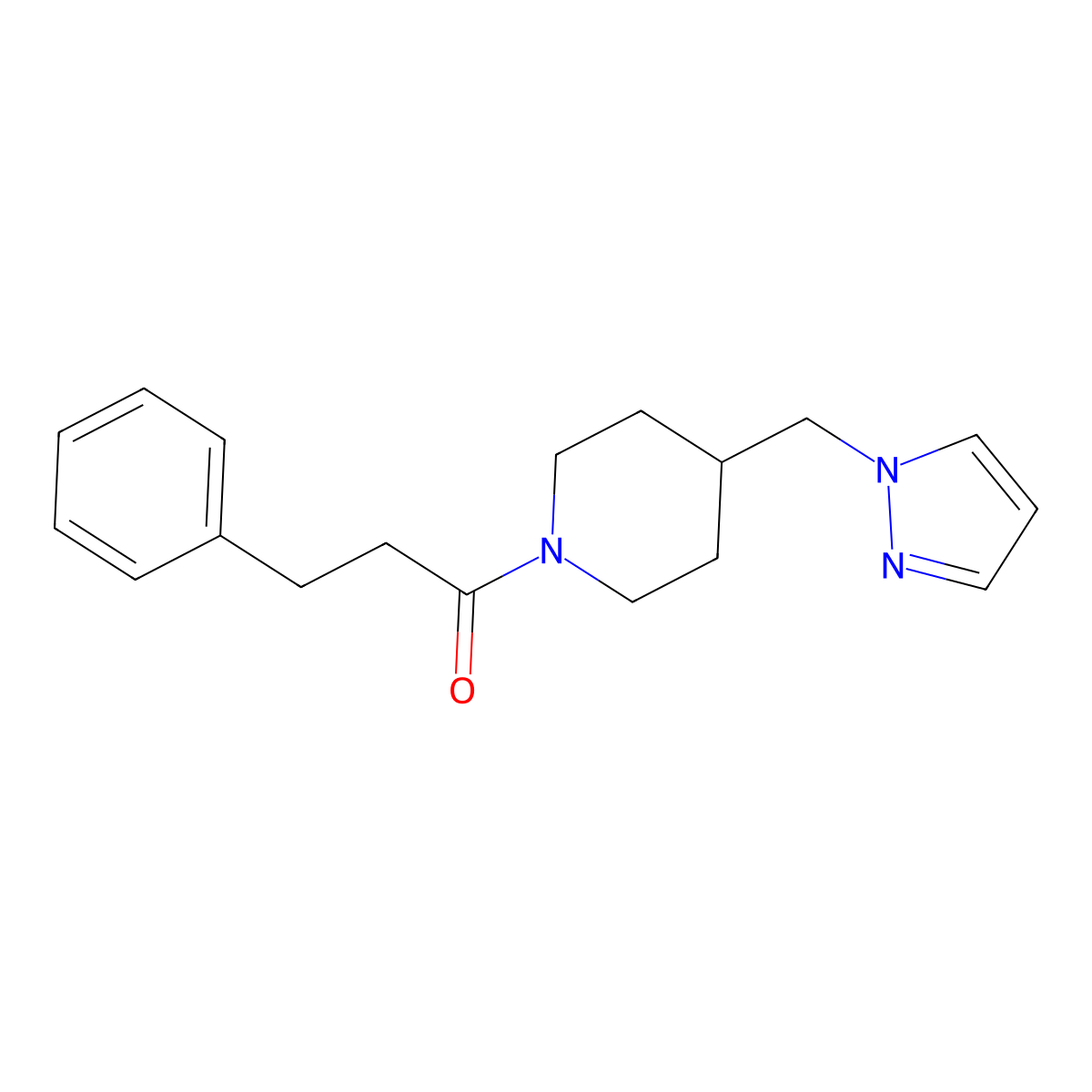 1-(4-((1H-pyrazol-1-yl)methyl)piperidin-1-yl)-3-phenylpropan-1-one molecular structure, CAS 1286721-39-8