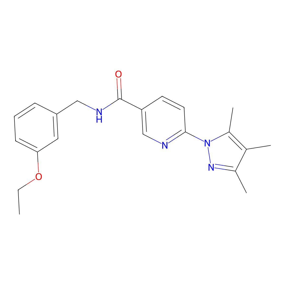 N-(3-ethoxybenzyl)-6-(3,4,5-trimethyl-1H-pyrazol-1-yl)nicotinamide molecular structure, CAS 1286721-40-1