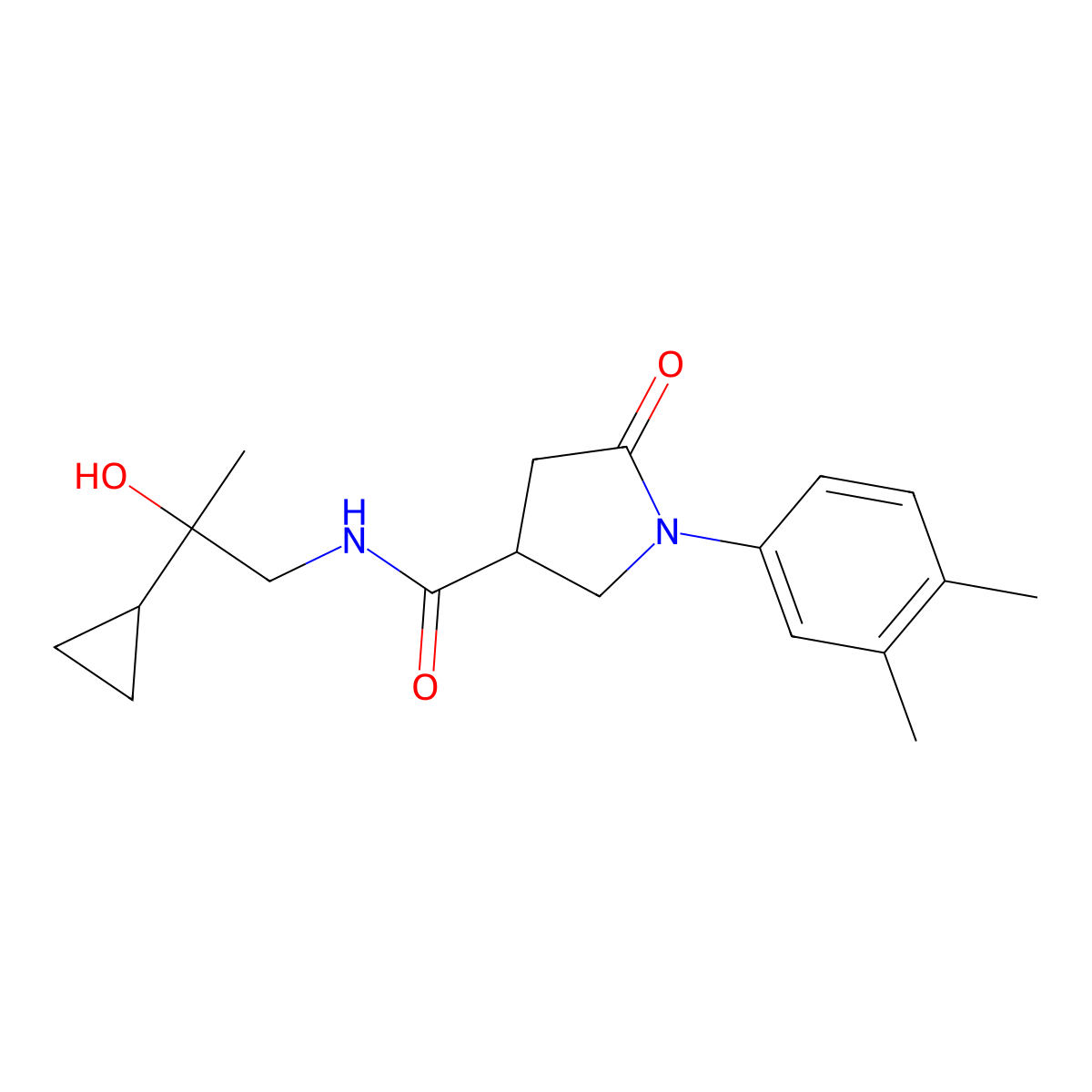 N-(2-cyclopropyl-2-hydroxypropyl)-1-(3,4-dimethylphenyl)-5-oxopyrrolidine-3-carboxamide molecular structure, CAS 1286721-53-6