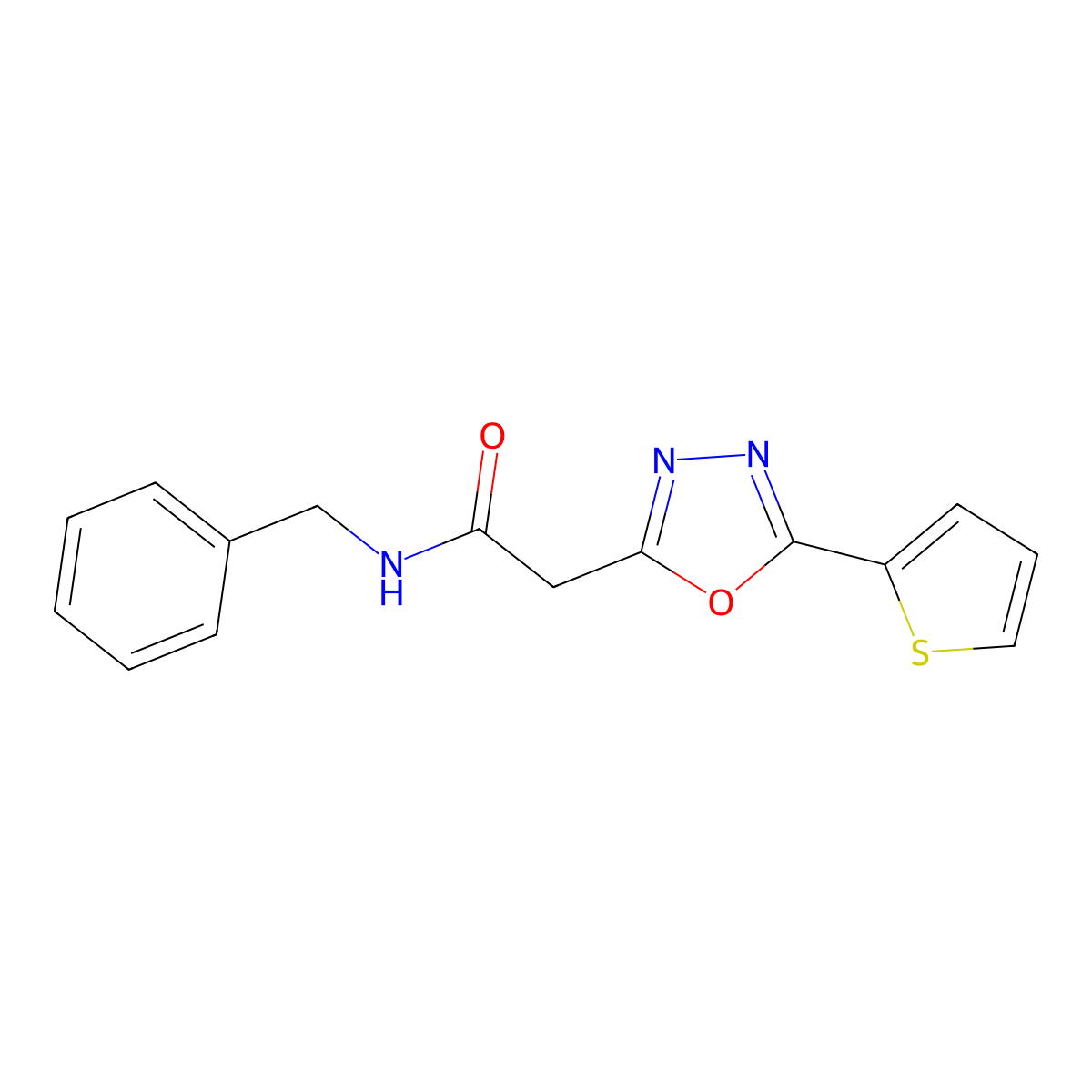 N-benzyl-2-[5-(thiophen-2-yl)-1,3,4-oxadiazol-2-yl]acetamide molecular structure, CAS 1286721-55-8