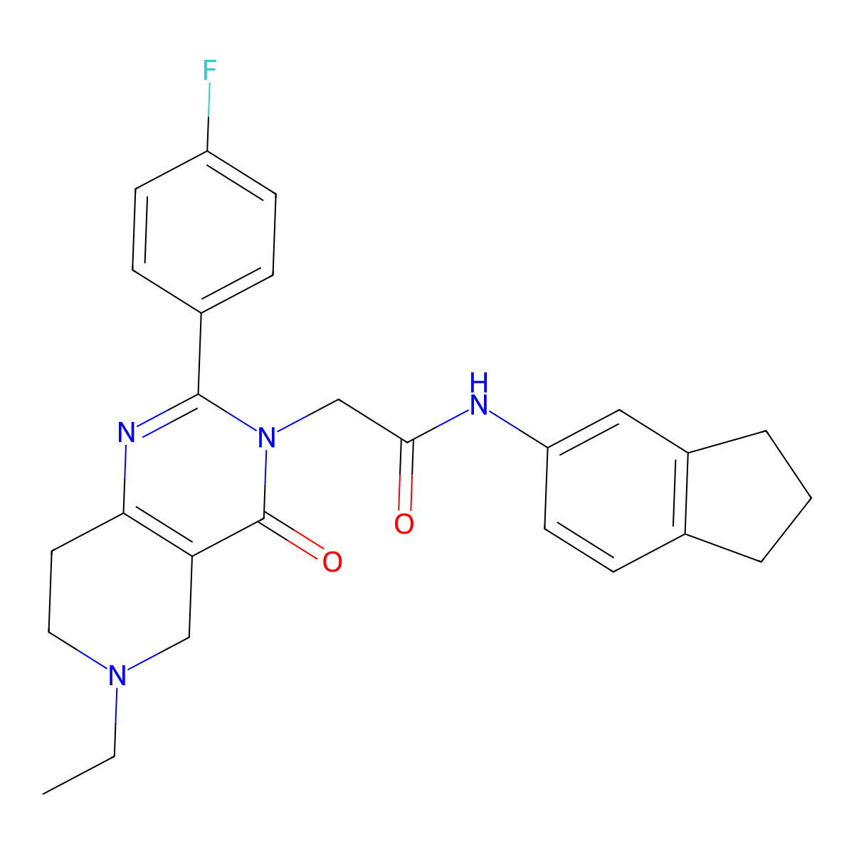 N-(2,3-dihydro-1H-inden-5-yl)-2-(6-ethyl-2-(4-fluorophenyl)-4-oxo-5,6,7,8-tetrahydropyrido[4,3-d]pyrimidin-3(4H)-yl)acetamide molecular structure, CAS 1286721-67-2
