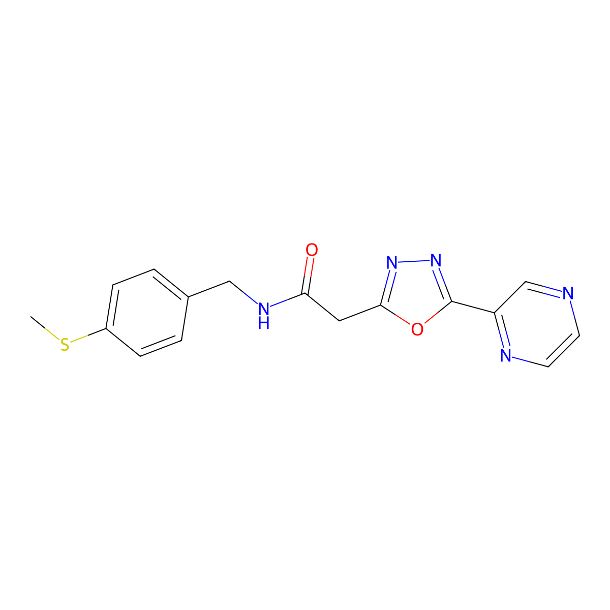 N-(4-(methylthio)benzyl)-2-(5-(pyrazin-2-yl)-1,3,4-oxadiazol-2-yl)acetamide molecular structure, CAS 1286721-85-4
