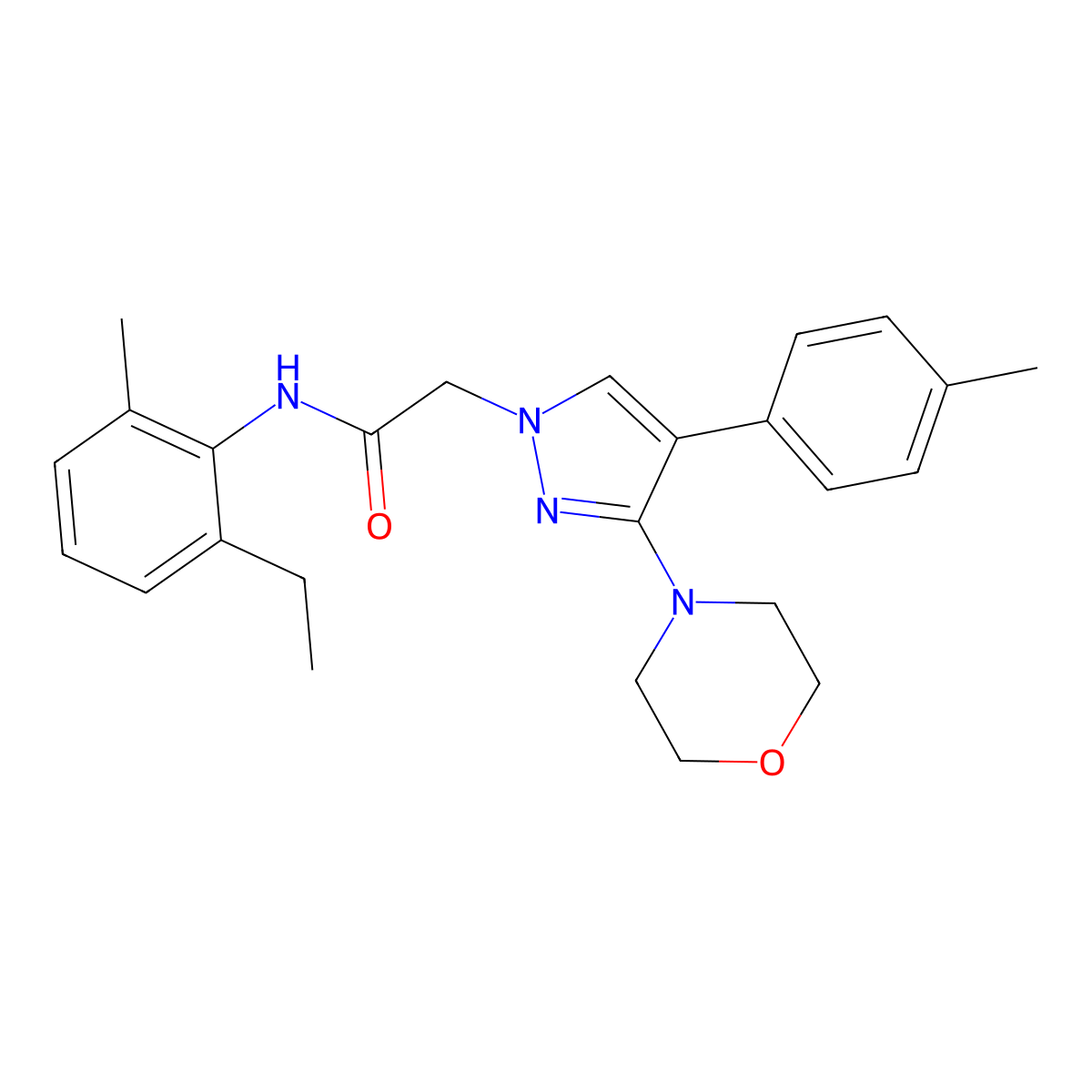 N-(2-ethyl-6-methylphenyl)-2-(3-morpholino-4-(p-tolyl)-1H-pyrazol-1-yl)acetamide molecular structure, CAS 1286721-92-3