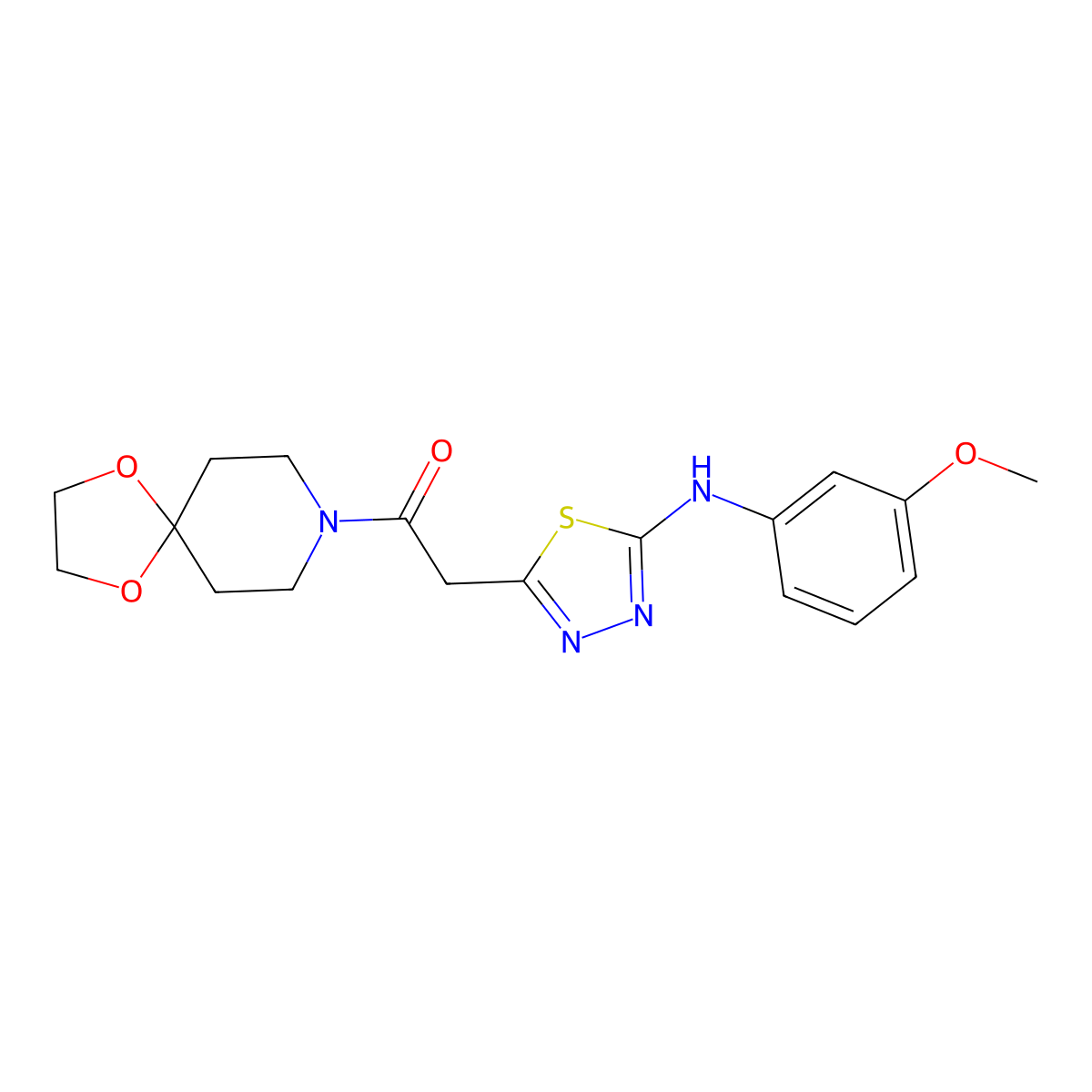 2-(5-((3-Methoxyphenyl)amino)-1,3,4-thiadiazol-2-yl)-1-(1,4-dioxa-8-azaspiro[4.5]decan-8-yl)ethanone molecular structure, CAS 1286722-01-7