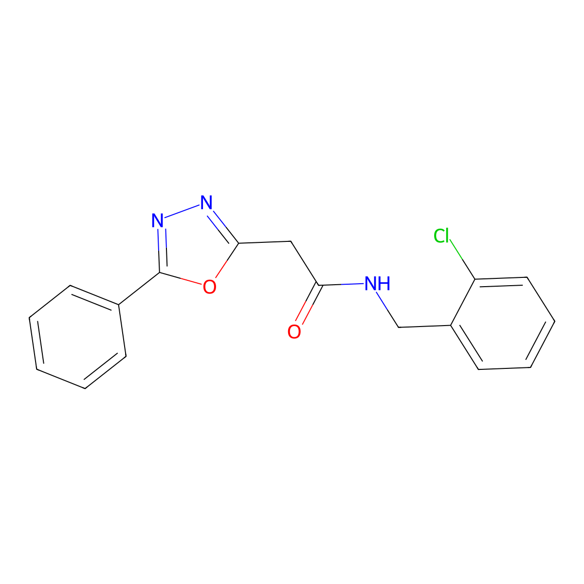 N-(2-chlorobenzyl)-2-(5-phenyl-1,3,4-oxadiazol-2-yl)acetamide molecular structure, CAS 1286722-07-3