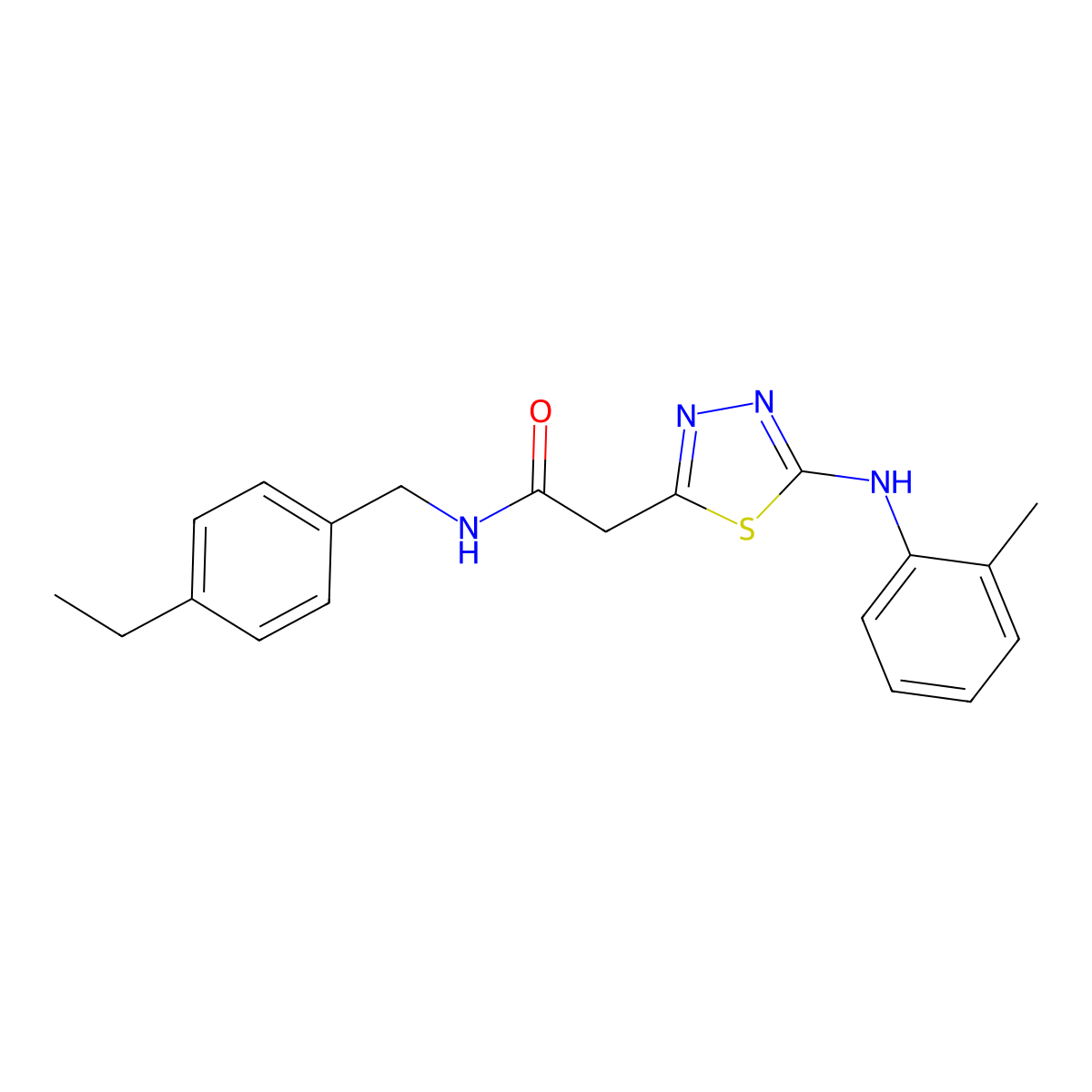 N-(4-ethylbenzyl)-2-(5-(o-tolylamino)-1,3,4-thiadiazol-2-yl)acetamide molecular structure, CAS 1286722-13-1
