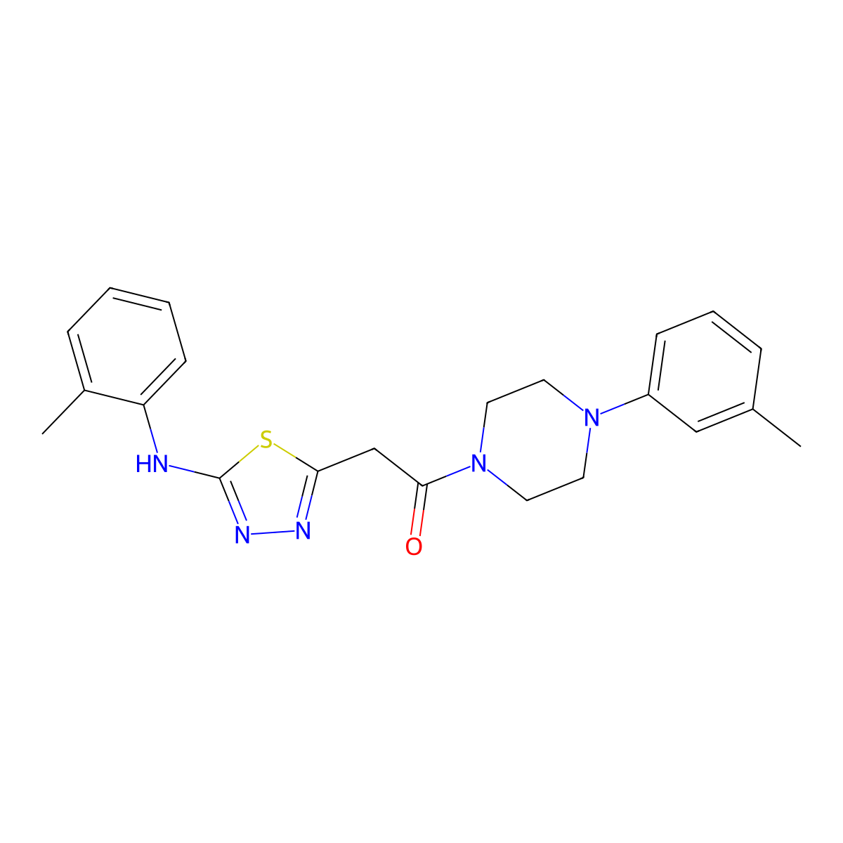 1-(4-(m-Tolyl)piperazin-1-yl)-2-(5-(o-tolylamino)-1,3,4-thiadiazol-2-yl)ethanone molecular structure, CAS 1286722-19-7