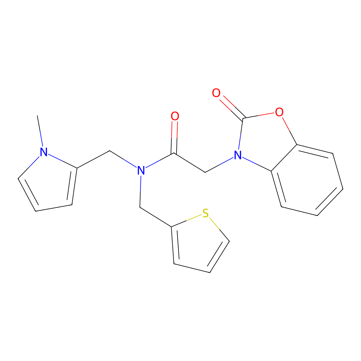 N-((1-methyl-1H-pyrrol-2-yl)methyl)-2-(2-oxobenzo[d]oxazol-3(2H)-yl)-N-(thiophen-2-ylmethyl)acetamide molecular structure, CAS 1286722-27-7