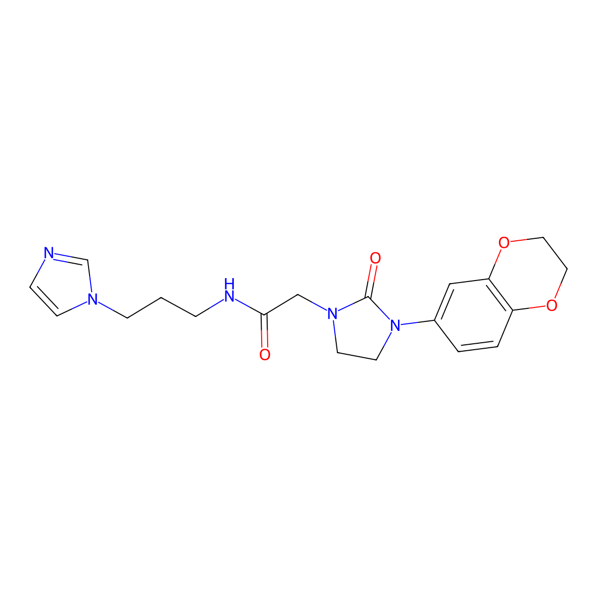 N-(3-(1H-imidazol-1-yl)propyl)-2-(3-(2,3-dihydrobenzo[b][1,4]dioxin-6-yl)-2-oxoimidazolidin-1-yl)acetamide molecular structure, CAS 1286722-28-8